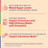 Product highlights graphic stating Helps Maintain Healthy Blood Sugar Levels Already Within Normal Range*, Features Premium Ceylon Cinnamon and High Potency Biotin and Chromium, Contains the Equivalent to 1,250 mg of Ceylon Cinnamon Bark