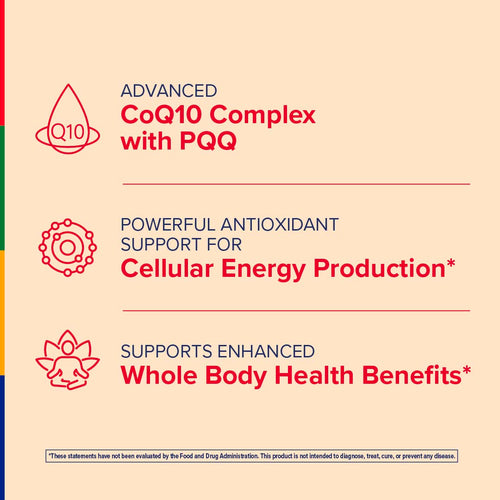 View 4 Advertisement for Advanced CoQ10 Complex with PQQ on a beige background