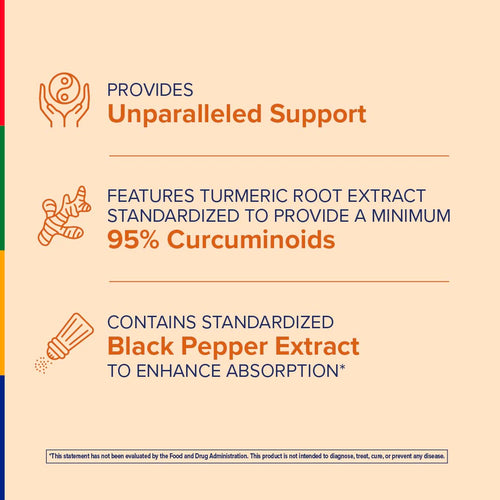 View 4 Product label with text about turmeric root extract and black pepper extract on a beige background.