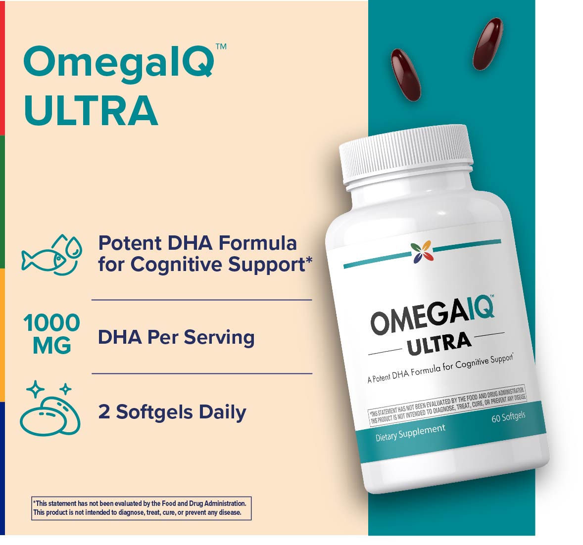 OmegaIQ ULTRA Fish Oil with DHA, a potent DHA formula for cognitive support, comes in 60 softgels.