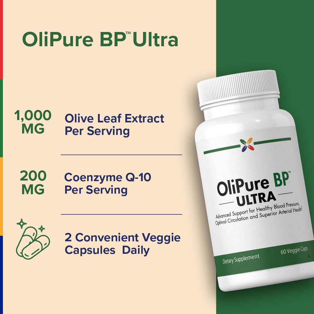 OliPure BP Ultra with 1,000 mg Olive Leaf Extract and 200 mg CoQ10 dietary supplement, 60 Veggie Caps.