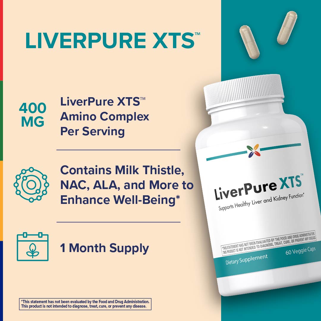 LiverPure XTS 60 Veggie Caps with 400 MG Amino Complex, Milk Thistle, NAC, ALA. Supports liver and kidney function.
