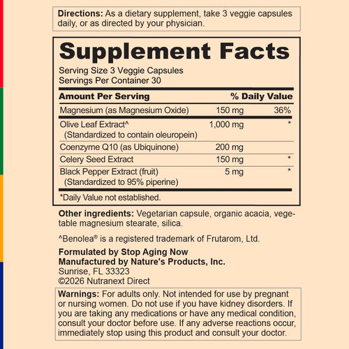 View 2 Back label / Supplement Facts showing directions, serving size, ingredients, other ingredients, manufacturer information, and warnings.