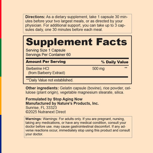 View 3 Supplement label with directions and facts on a beige background