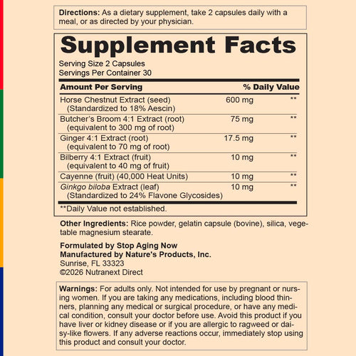 View 3 Supplement Facts panel for SA Circulation 360 Complex 60 Capsules.