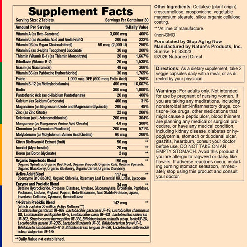 View 2 Detailed Supplement Facts for Multi 360 Complete 60 Tablets.