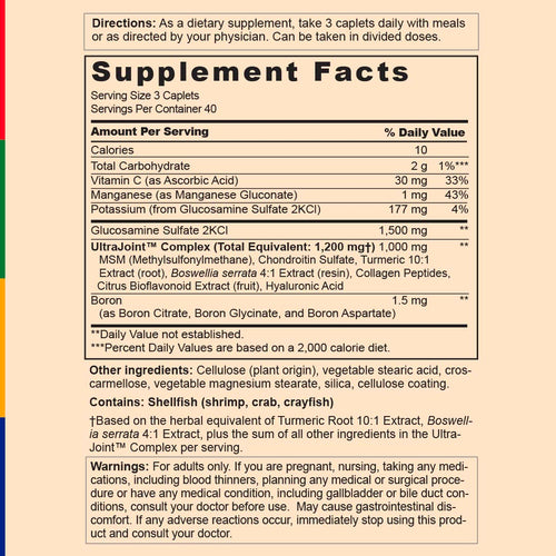 View 3 Supplement Facts panel for SA Osteo XTS Glucosamine Formula, 120 Tablets.