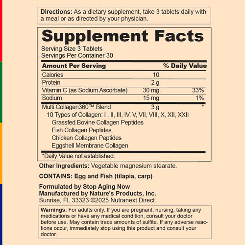 View 2 Supplement Facts for Multi Collagen Protein showing Types I, II, III, V, and X.