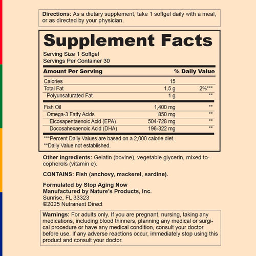View 2 Supplement Facts panel for SA Omega Ultimate Shield with details for 30 softgels.
