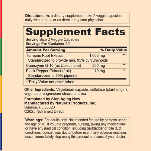 View 2 Label showing Supplement Facts for CUR-Q10 ULTRA Complex, 60 Veg Capsules.
