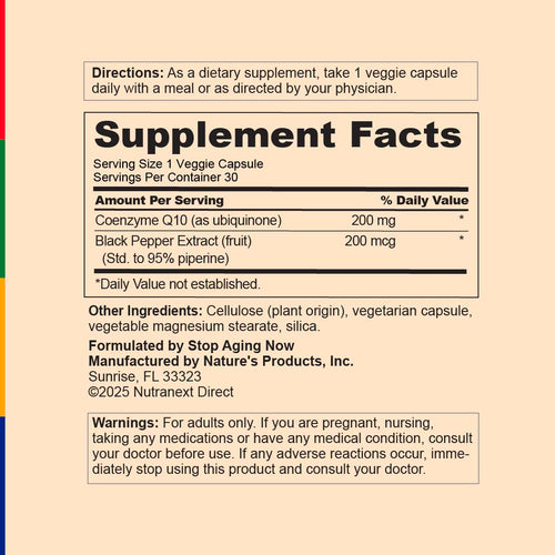 View 2 Supplement Facts for SA MAX-Q10 CoQ10 Formula, 30 Vegetable Capsules.