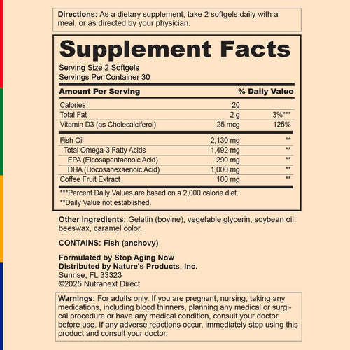 View 2 Supplement Facts for SA OmegaIQ ULTRA Fish Oil with DHA, 60 softgels.