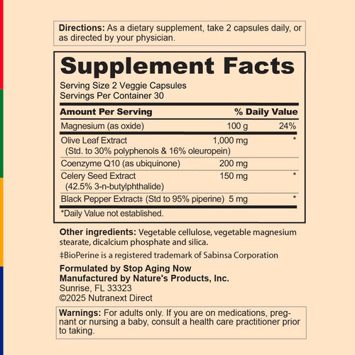 View 2 Supplement Facts panel for OliPure BP ULTRA with CoQ10, 90 vegetarian capsules.