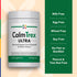 CalmTrex ULTRA bottle: Milk Free, Egg Free, Wheat Free, Soy Free, No Fish or Shellfish, Peanut and Tree Nut Free.