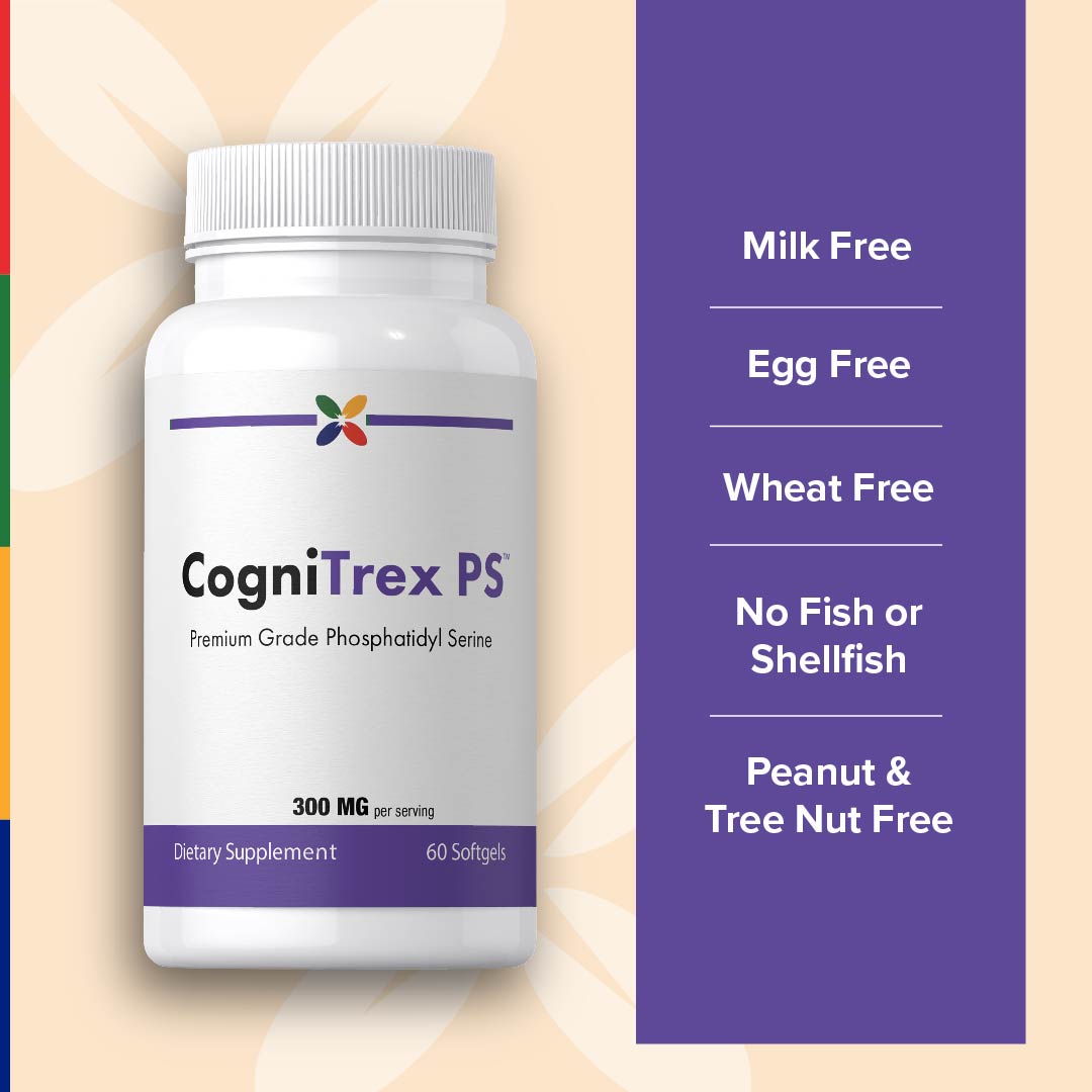 CogniTrex PS bottle: Free from milk, eggs, wheat, fish, shellfish, peanuts, and tree nuts. Safe for allergies.