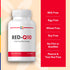 RED-Q10 bottle with labels: Milk Free, Egg Free, Wheat Free, Soy Free, No Fish or Shellfish, Peanut & Tree Nut Free.
