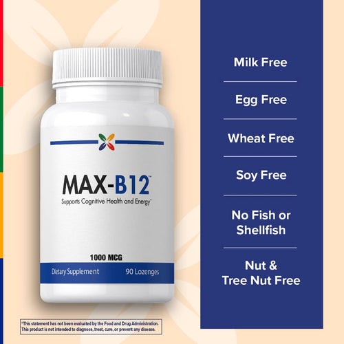 View 5 MAX-B12 1000 MCG 90 Lozenges Dietary Supplement supports cognitive health and energy.