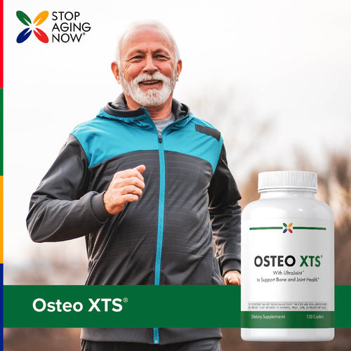 View 8 Senior man jogging outside holding an Osteo XTS bottle.