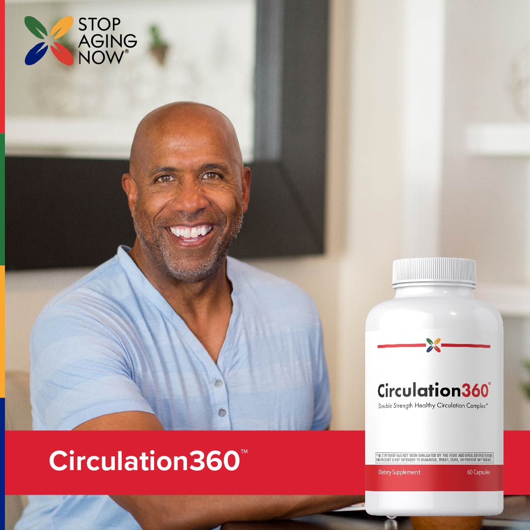 Middle-aged man smiles while seated next to a Circulation360 bottle.