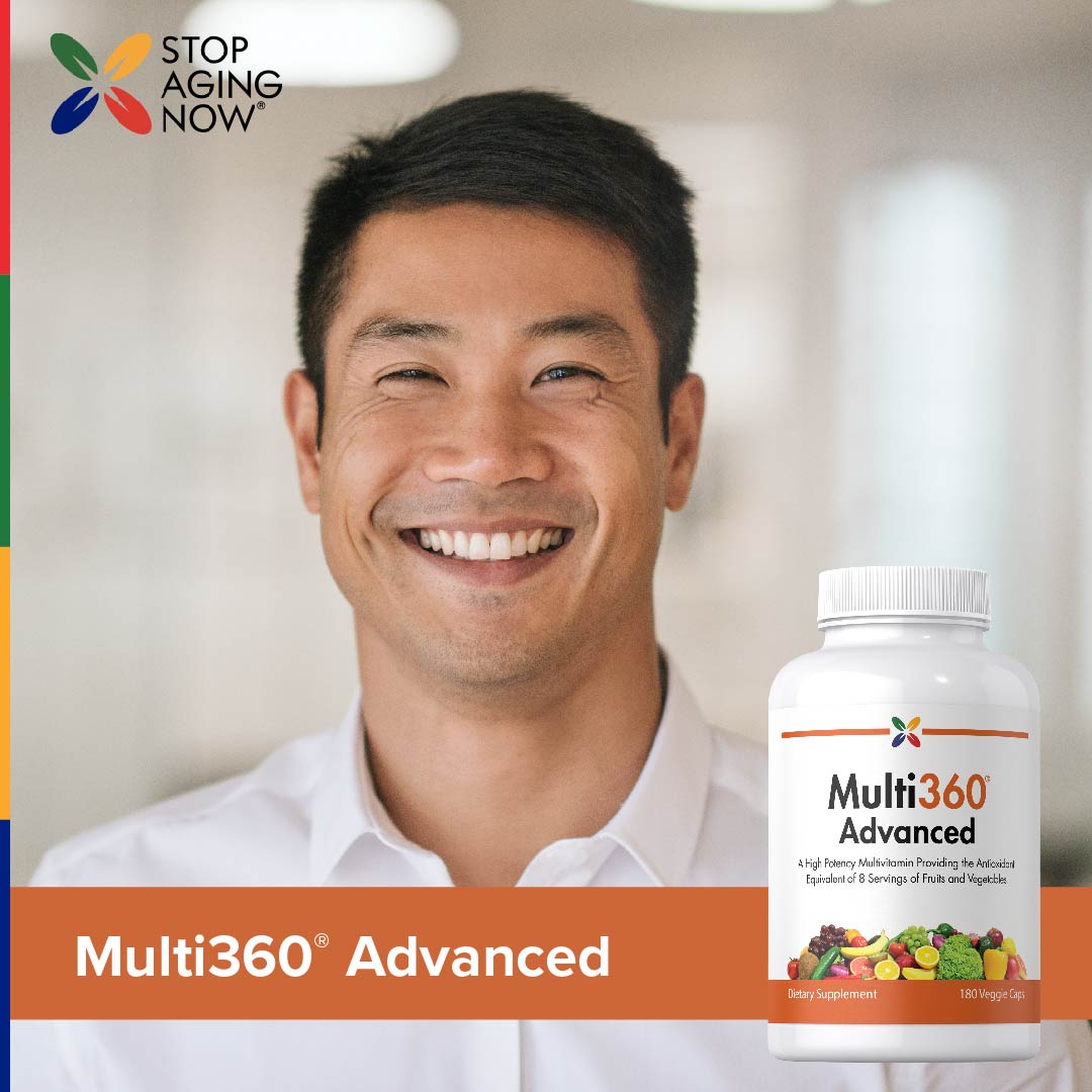 A man smiles while holding a Multi360 Advanced bottle.