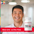 A smiling man in his 30s-40s holds a MAX-Q10 ULTRA PQQ bottle.
