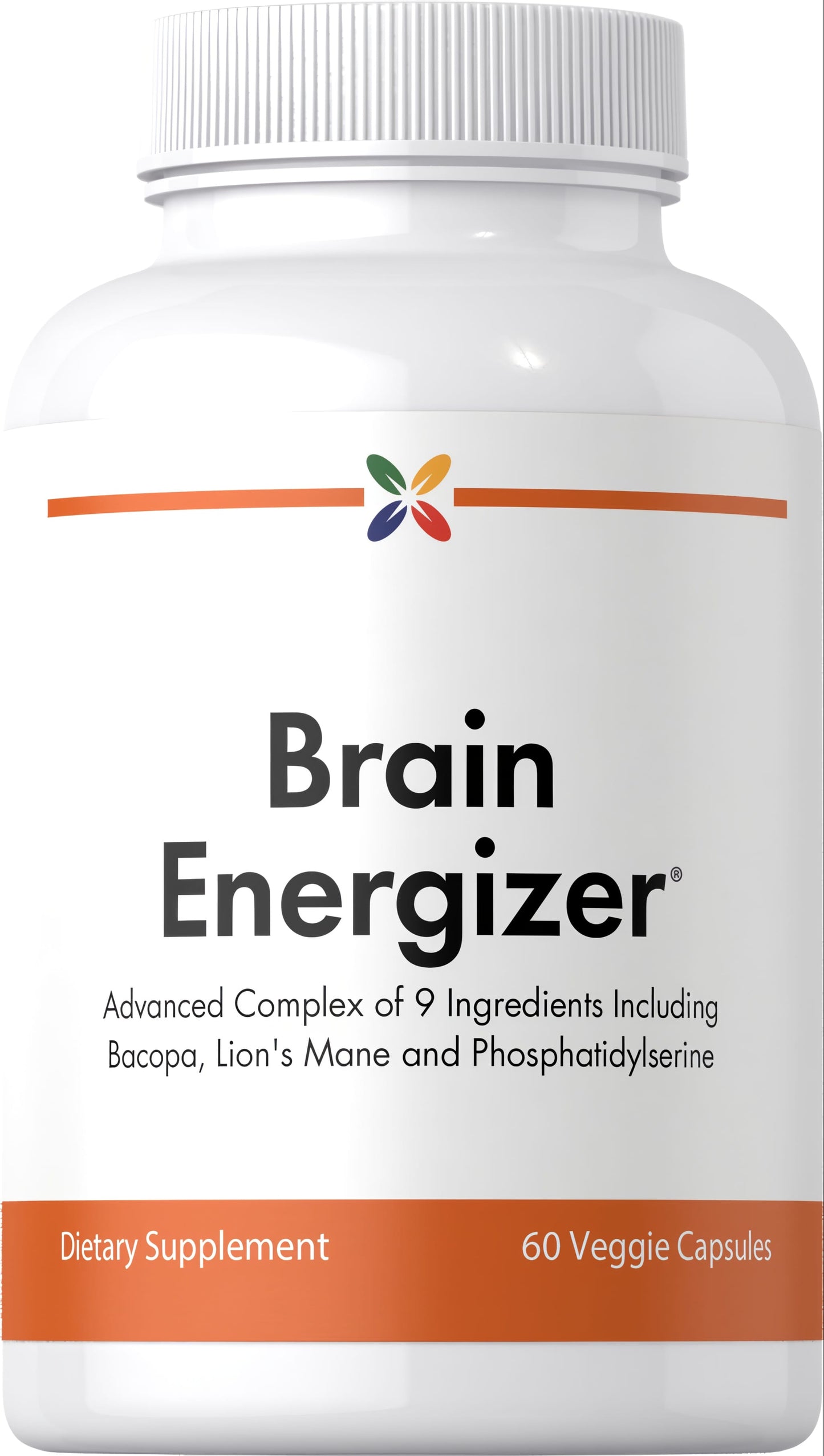 Brain Energizer Advanced Complex with 9 ingredients in 60 veggie capsules.
