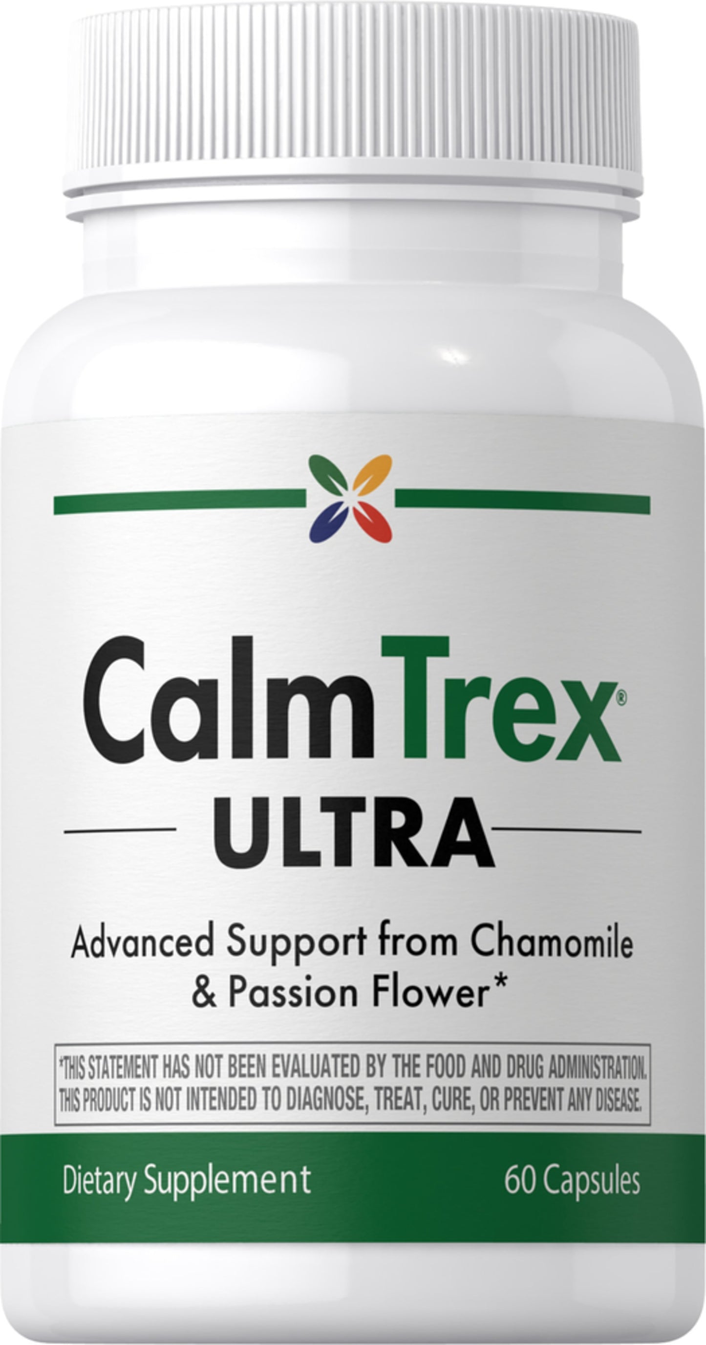 CalmTrex ULTRA Stress Support supplement, with 60 capsules for stress relief.