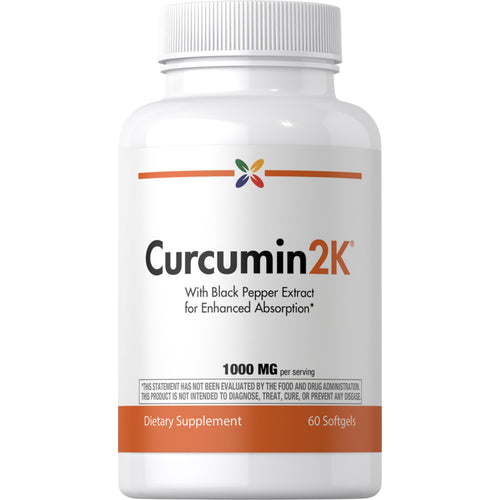 View 1 Curcumin 2K Formula with Black Pepper Extract, offering 1000 MG per serving in 60 softgels.
