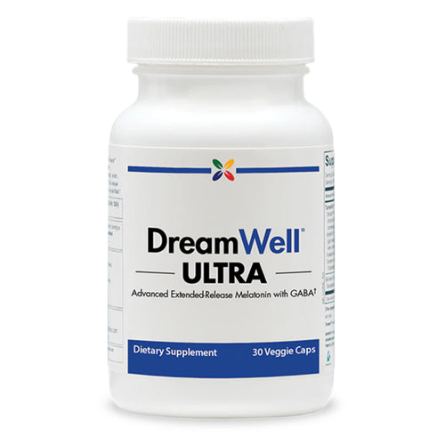 View 1 DreamWell ULTRA Advanced Extended-Release Melatonin with GABA dietary supplement, 30 veggie capsules.