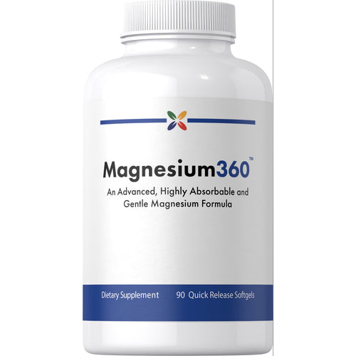 View 1 Magnesium360 is an advanced, highly absorbable magnesium formula dietary supplement in a bottle with 90 quick release softgels.