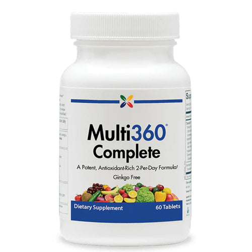 View 1 Packaging of Multi360 Complete Dietary Supplement with 60 tablets inside, showcasing the product's branding and details.