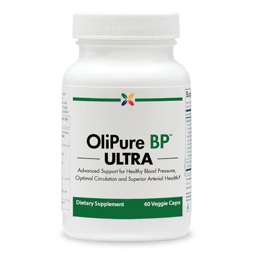 View 1 OliPure BP ULTRA dietary supplement, 60 veggie capsules in a bottle, displayed on a product image.