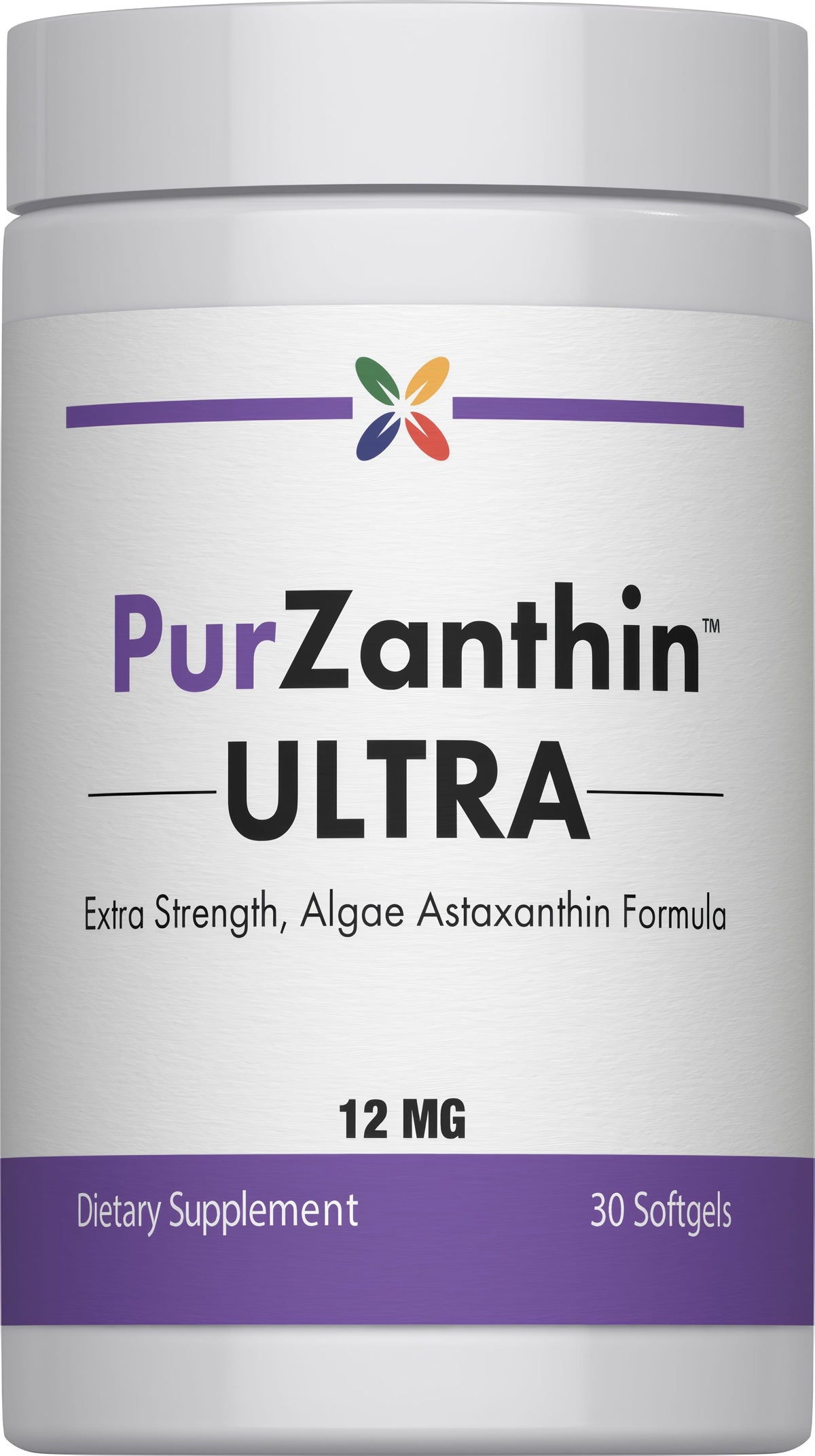 PurZanthin ULTRA Extra Strength Algae Astaxanthin Formula 12 MG Dietary Supplement with 30 Softgels.