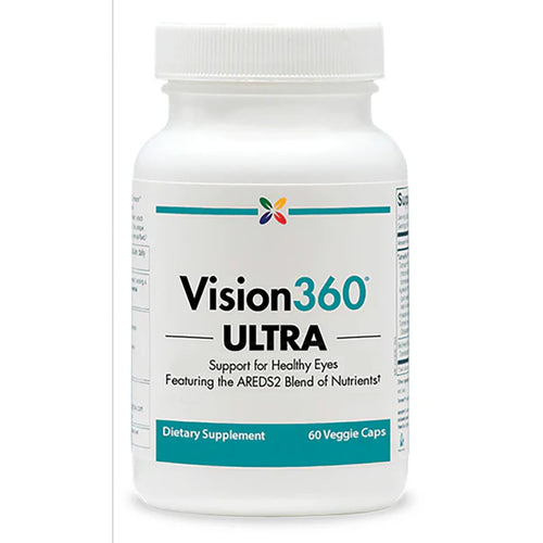 View 1 Vision360 ULTRA dietary supplement with 60 veggie caps for eye health, featuring the AREDS2 blend of nutrients.